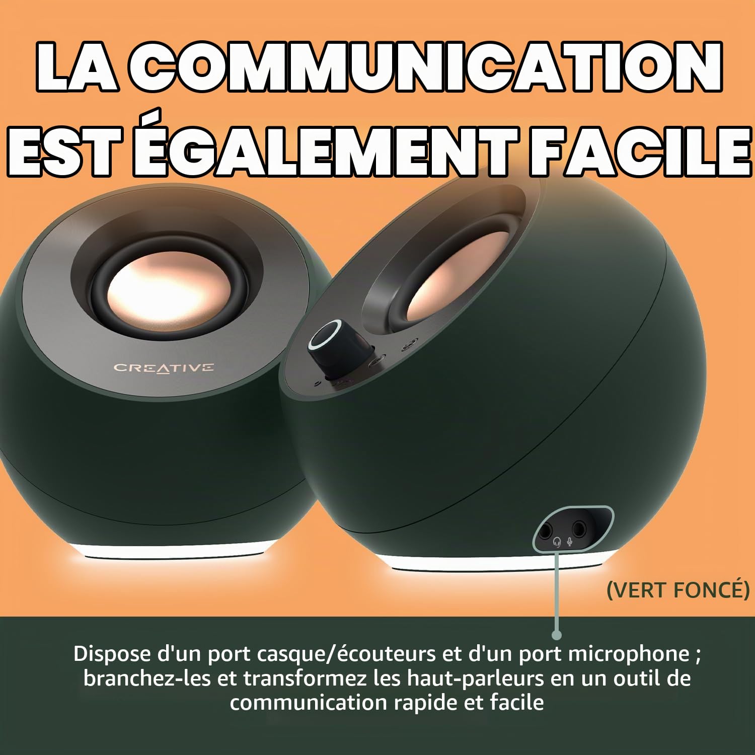 Creative Pebble Pro Minimalist 2.0 Haut-parleurs d'ordinateur USB-C avec Bluetooth 5.3 et éclairage RVB personnalisable, dialogue clair et technologie BassFlex, audio USB, port casque, pour PC et Mac