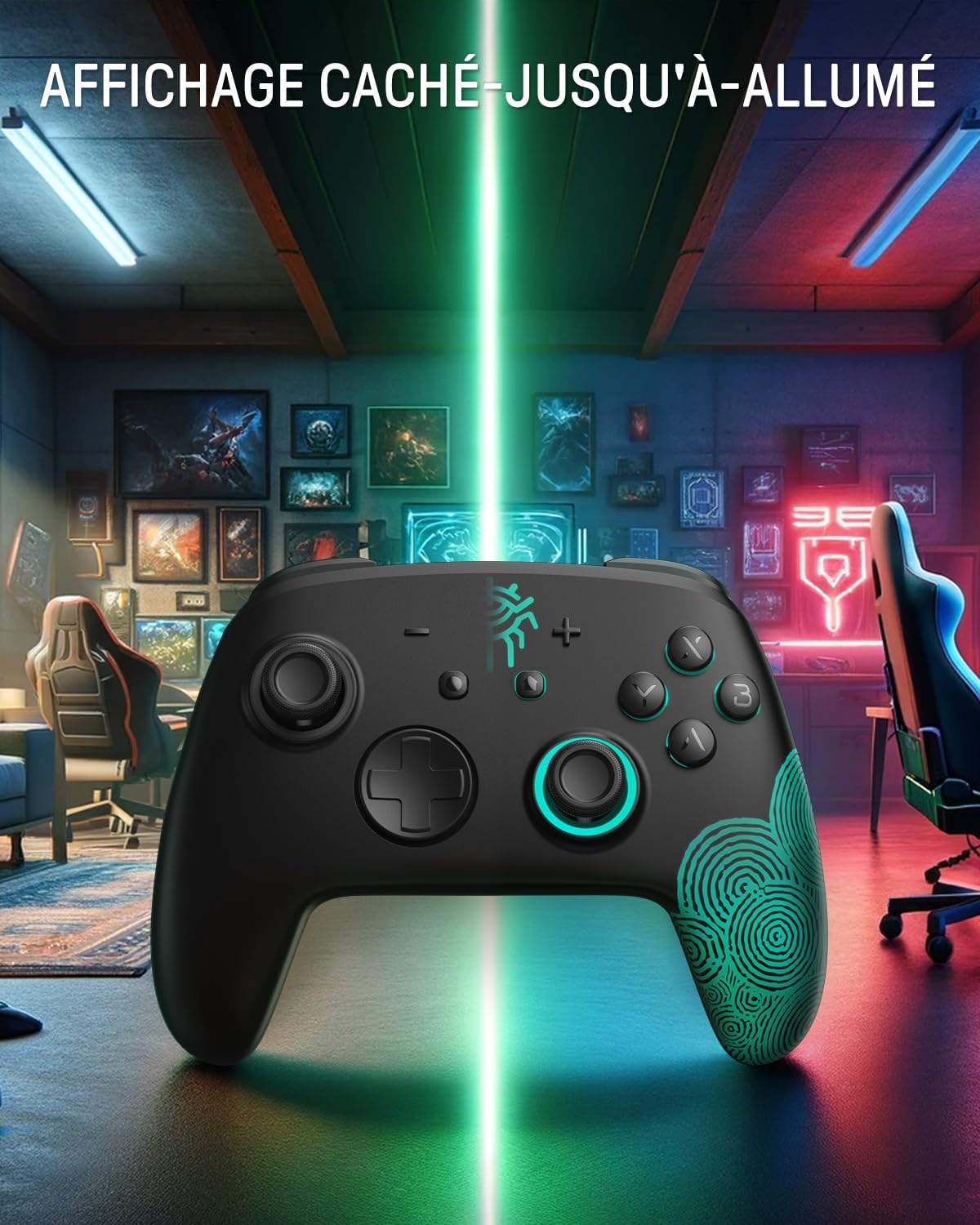PALPOW Manette Switch 2 Pro sans fil RGB 7 couleurs, Switch 2 Manette NFC Effet Hall joysticks pour Switch/OLED/Lite, Turbo et Macro – Noir d'origine