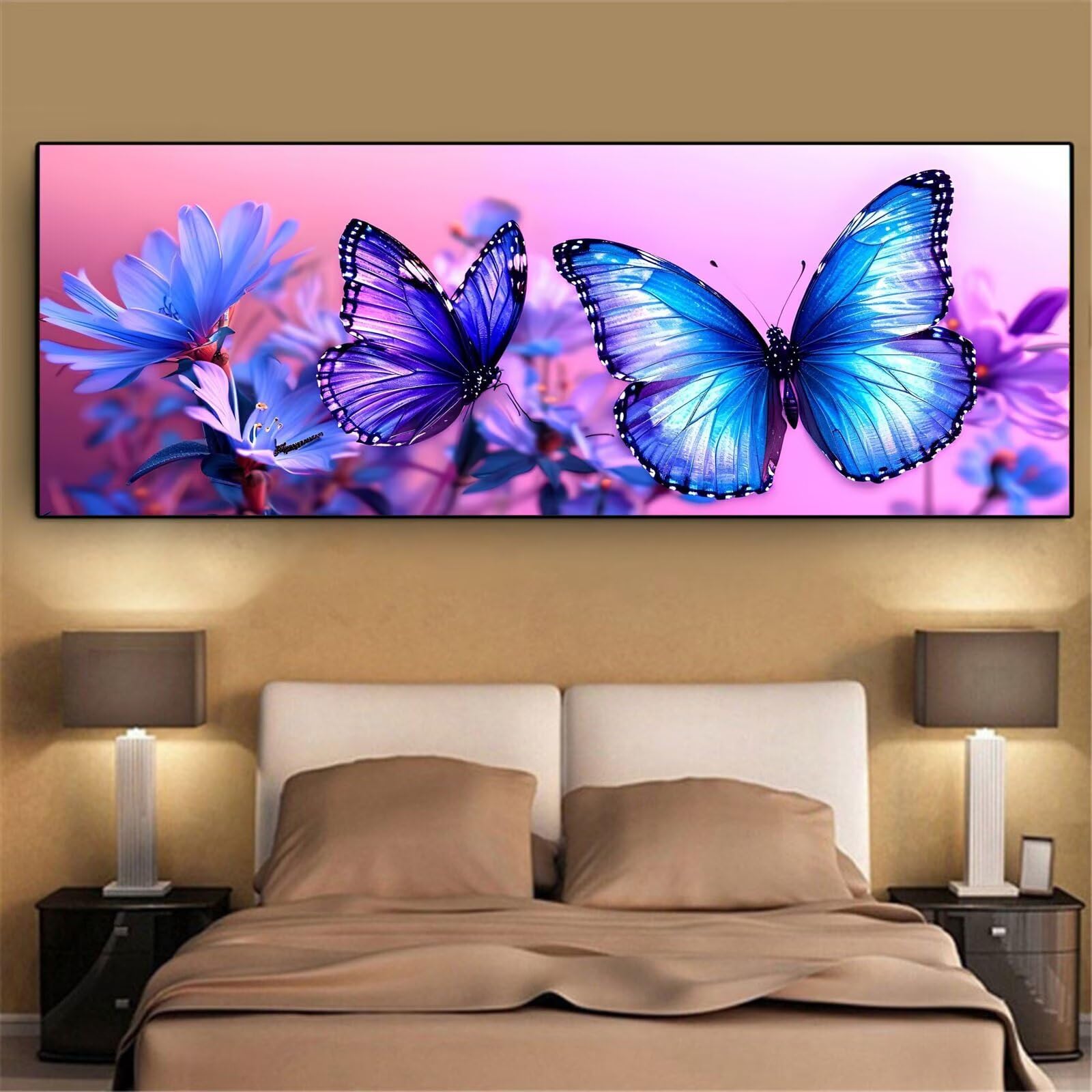 Mefooge Diamond Painting Papillon Peinture Diamant Point de Croix Kit Diamond Painting Fleur Kit Complet Cristal Strass Artisanat Peinture Numéro Personnalisé Pour Murale Décor 70x140cm L540