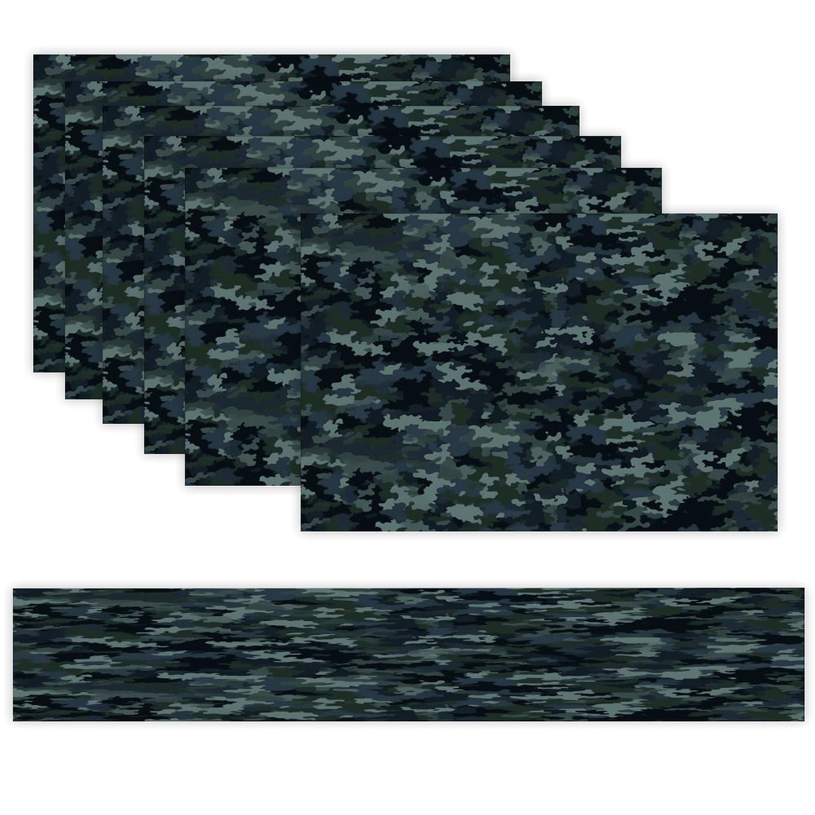 Camo Pattern Table Runner and Placemats Set of 6 Heat Resistant Washable Linen Place Mats Farmhouse Long Table Runner Xmas Kitchen Table Mats Art Dining Table Decor for Daily Use