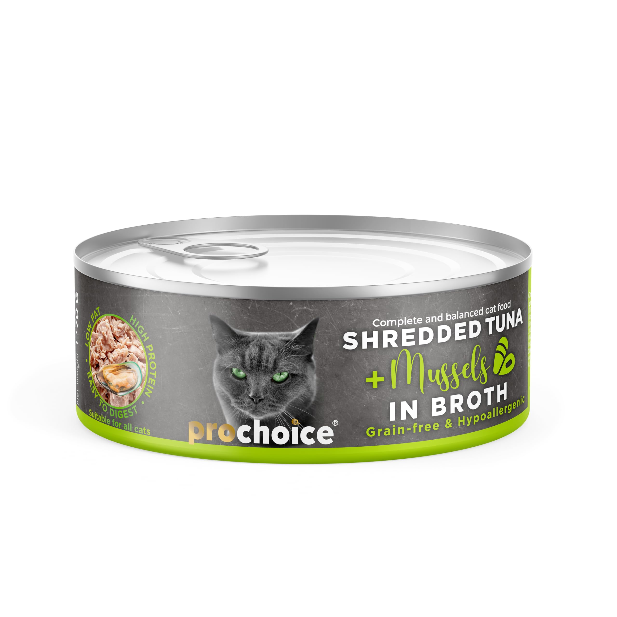 Prochoice Tuna Shredded Tahılsız, Hipoalerjenik, Tiftiklenmiş Tuna Balıklı & Midyeli Yaş Kedi Maması 70 gr x 12 adet