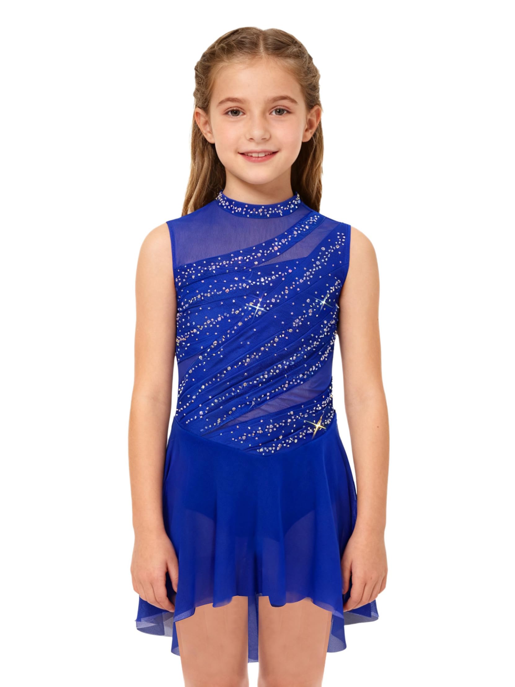 Linjinx Vestito da Pattinaggio Artistico Bambina con Paillettes Body Danza Classica Senza Manica Leotards da Balletto Abito da Ballo Lirico Contemporaneo