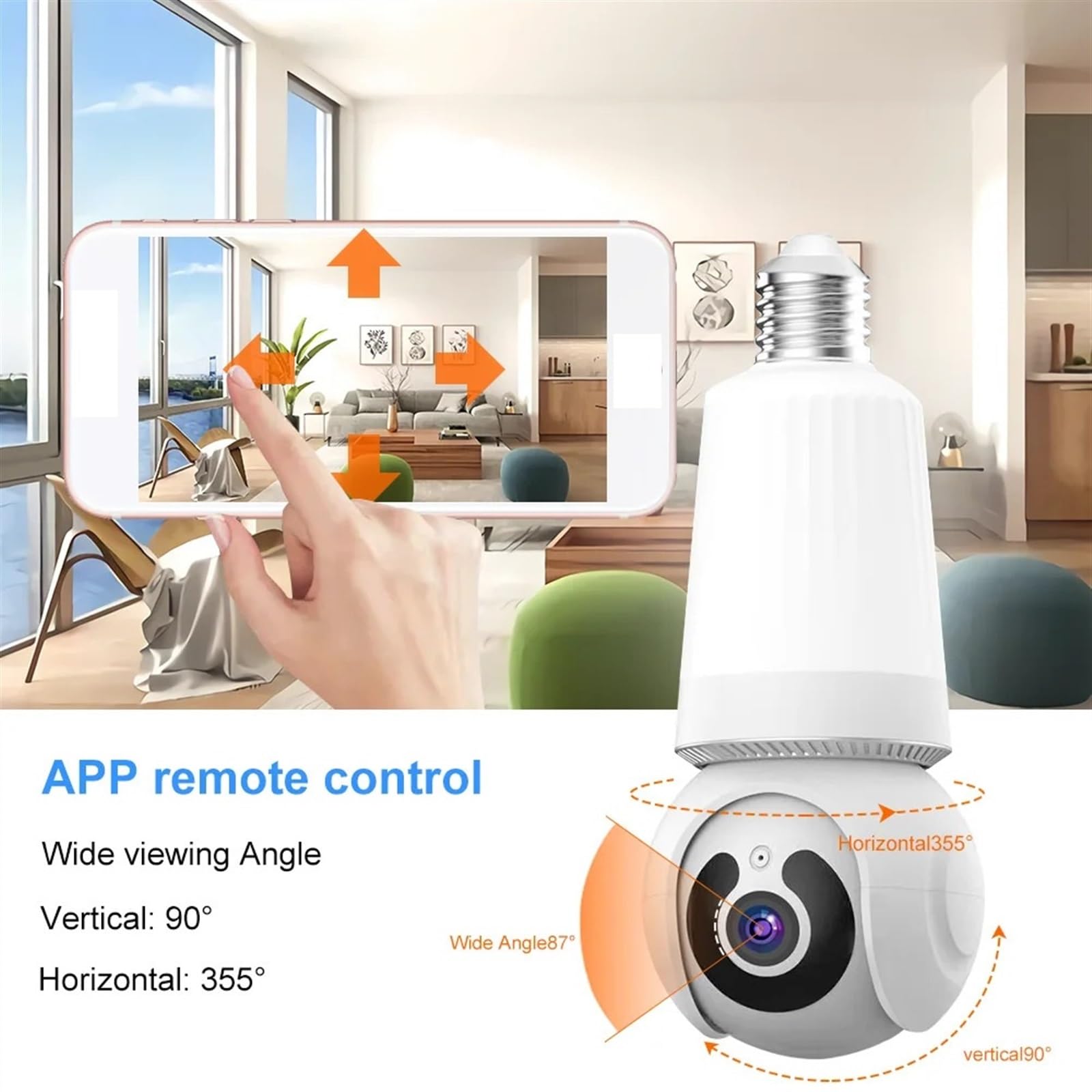 Camera Surveillance, Caméra IP d'intérieur à ampoule , Vision nocturne polychrome, suivi automatique, vidéosurveillance intelligente, moniteur de sécurité sans fil avec support E27 ,Sécurité, Antivol(