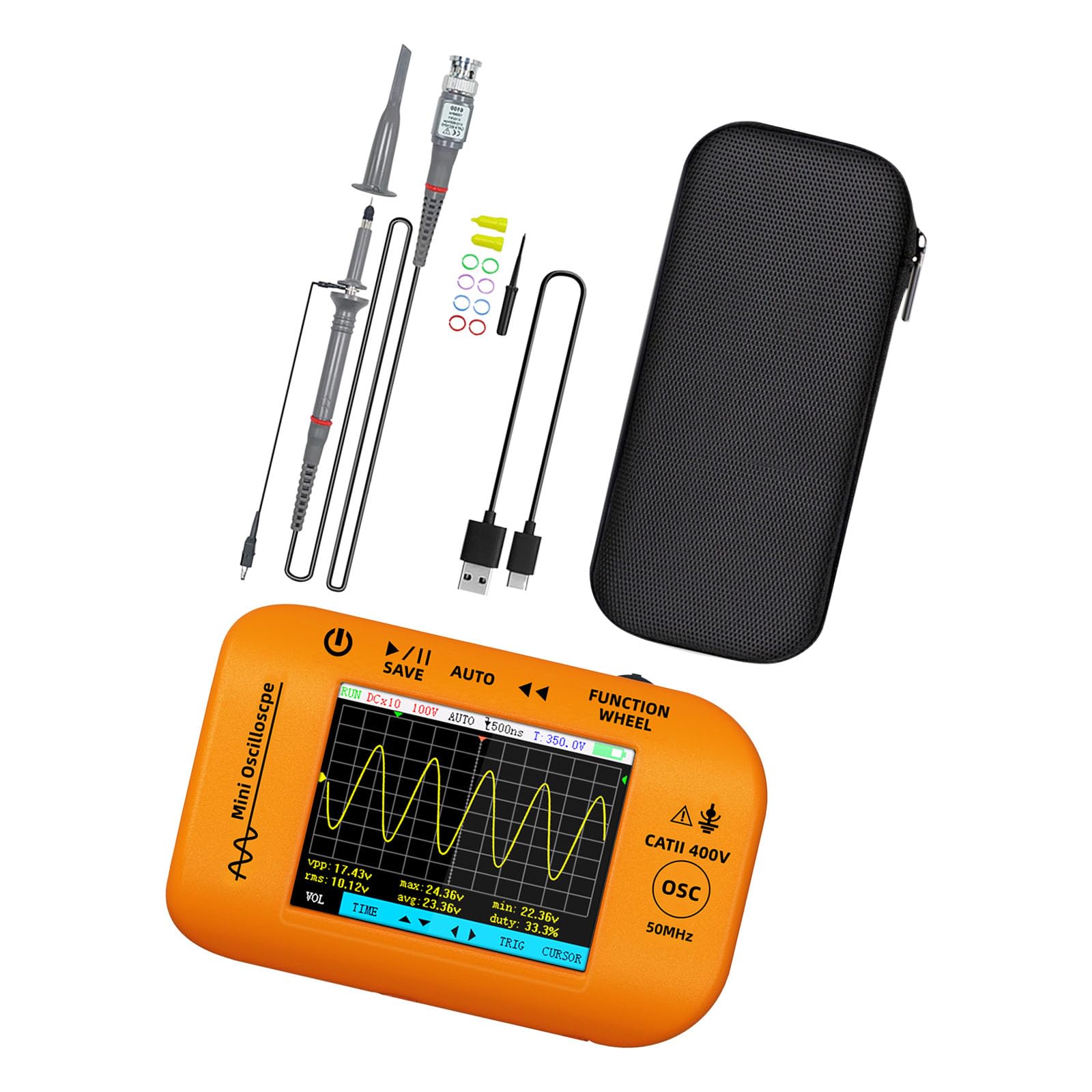 50MHz Handheld Oscilloscope with Build in Signals Generator 200MSa S Sampling Rate ABS for Circuit Testing & Debugging Math Function Oscilloscope