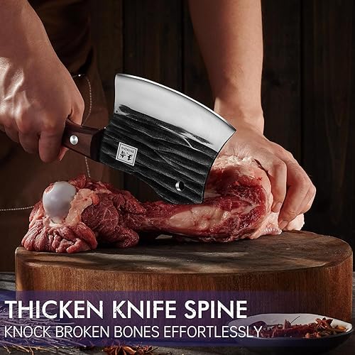 Miniatura 4 de ENOKING Cuchillo de carnicero de 5.7 pulgadas con funda de cuero, cuchillo de carnicero de espiga completa para cortar carne y cortar huesos,