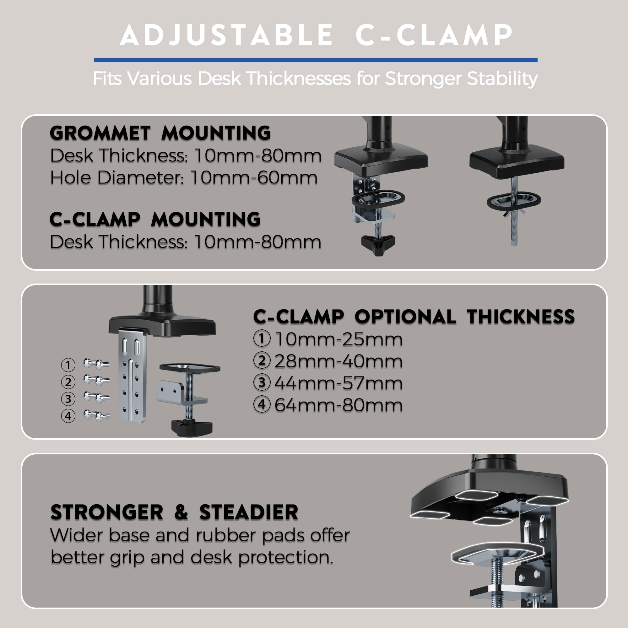 BONTEC Monitor Arm Desk Mount, Gas Spring Monitor Stand, Adjustable Full Motion VESA with C Clamp & Grommet Base, Supports 6.6-19.8lbs LCD/LED Tilt, Swivel, Rotation (Dual Arms, 13-32 Inch)