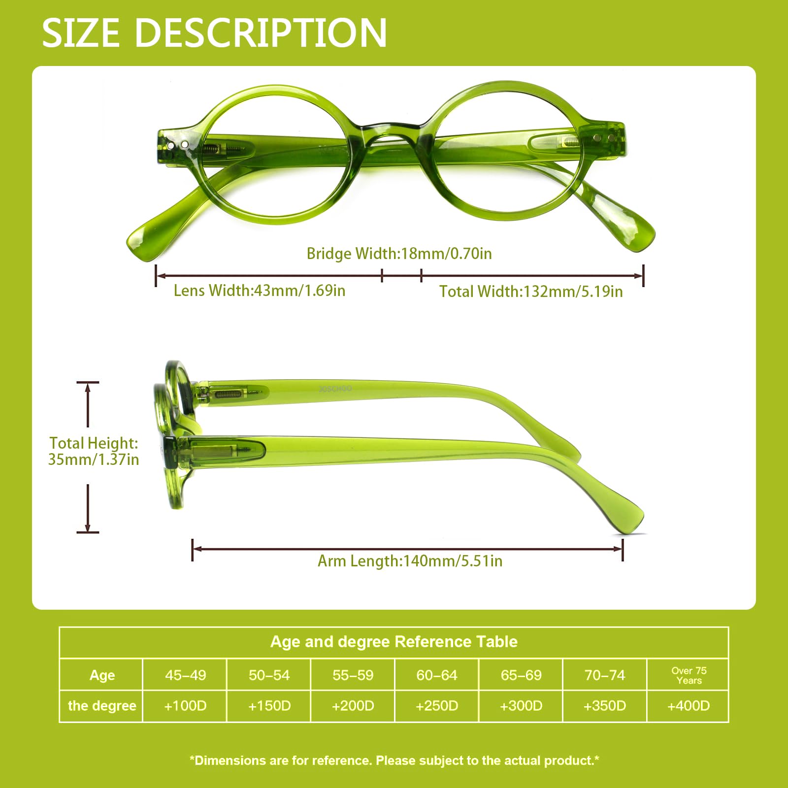 JOSCHOO Lesebrille, rund, Retro, für Damen und Herren, 5 Stück