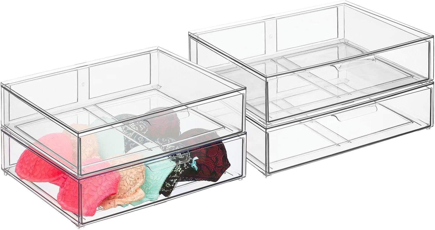 mDesign Wide Plastic Stackable Closet Storage Organizer