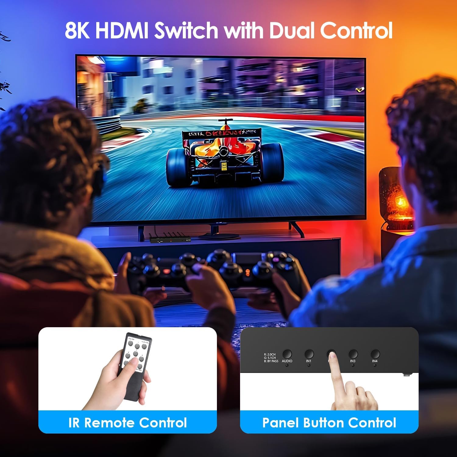 4x1 8K HDMI Switch with Audio Extractor, 8K@60Hz HDMI 2.1 Switcher with Remote, Optical/RCA/3.5mm Audio Output, Supports HDR10, Dolby Vision, HDCP 2.3, Compatible with PS5/Xbox/Apple TV/Soundbar