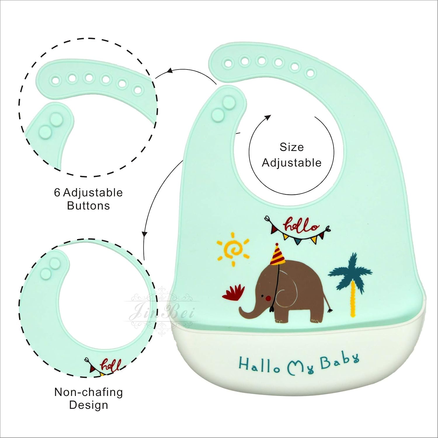 JinBei Baby Bibs Silicone Toddlers Feeding & Weaning Bibs,3PCS Soft Waterproof Adjustable Easily Wipe Clean Cheap Baby Eating Bib with Food Pocket Catcher Bib BPA Free for Infant Kids Unisex Girl Boy - Image 4
