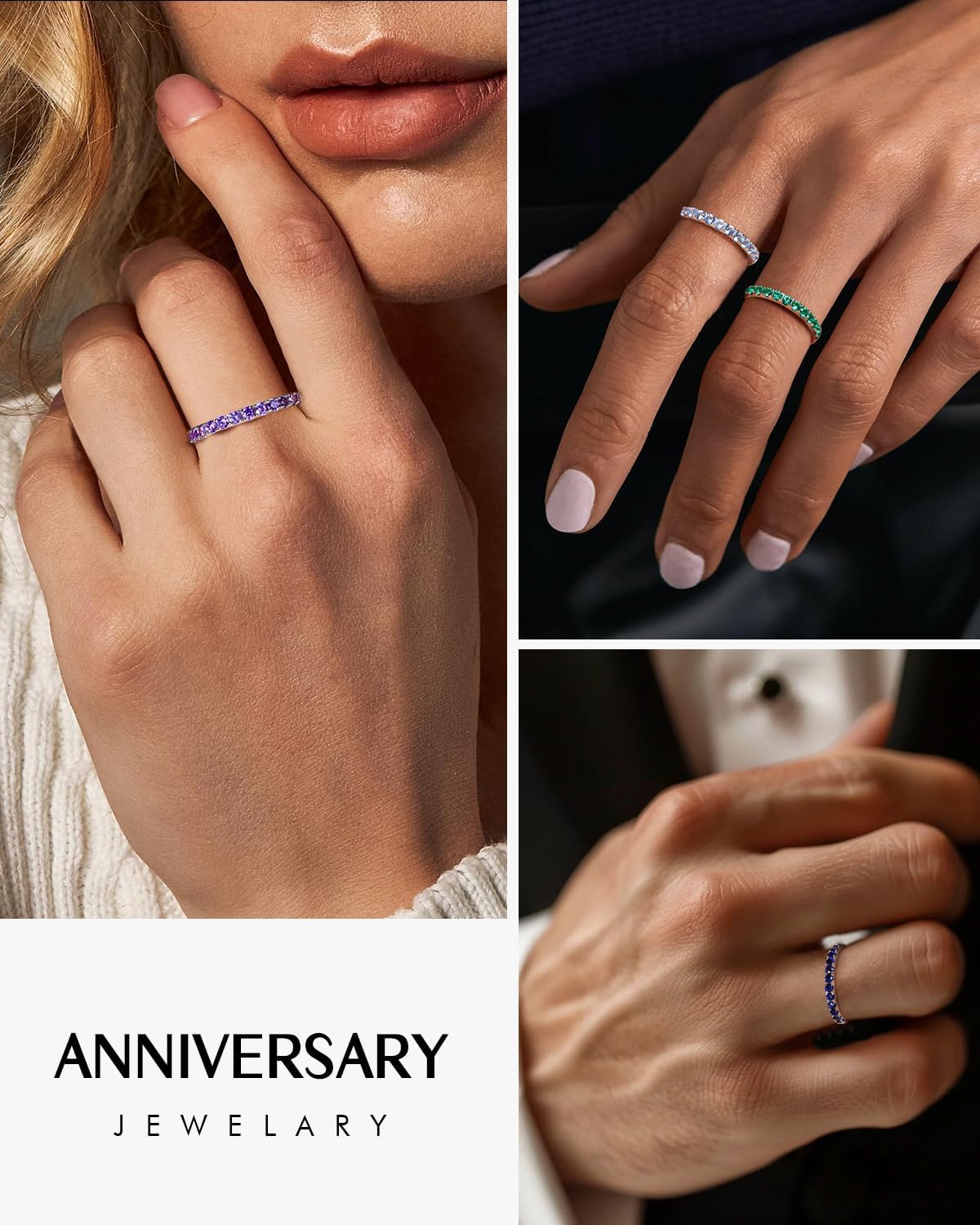 DAYBYDAY Birthstone Etenity Rings for Women, 925 Sterling Silver Ruby/Aquamarine/Emerald/Sapphire Eternity Band Ring, 12 Month Birthstone Stackable Rings 2.2mm Wedding Band - Image 3