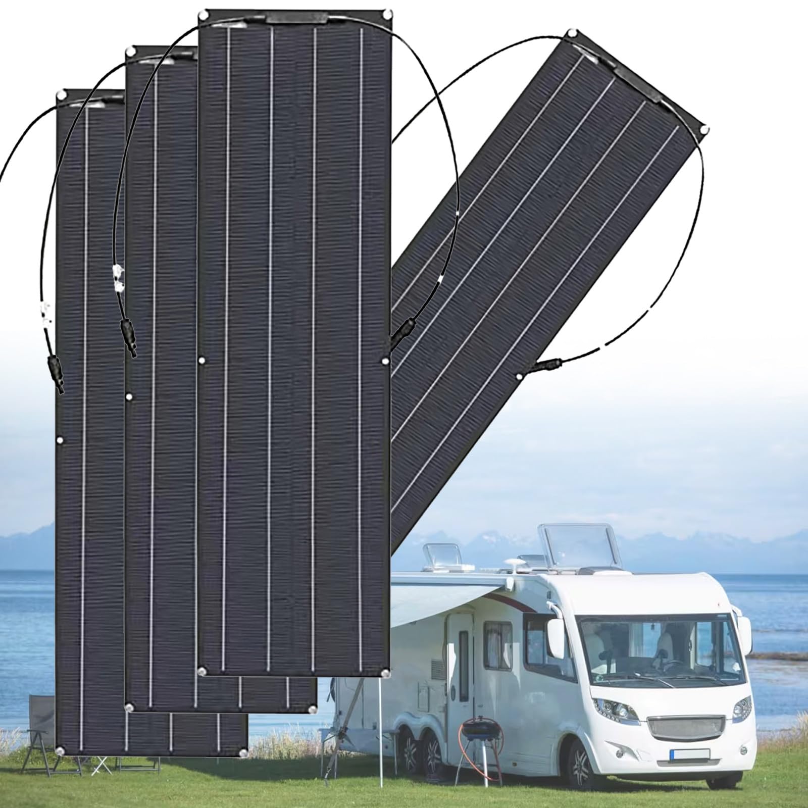 Lot de 4 panneaux solaires flexibles de 200 W, avec contrôleur de charge solaire 40 A, peuvent être utilisés pour charger des appareils à batterie 12/24/36 V, kit de panneau solaire (noir)