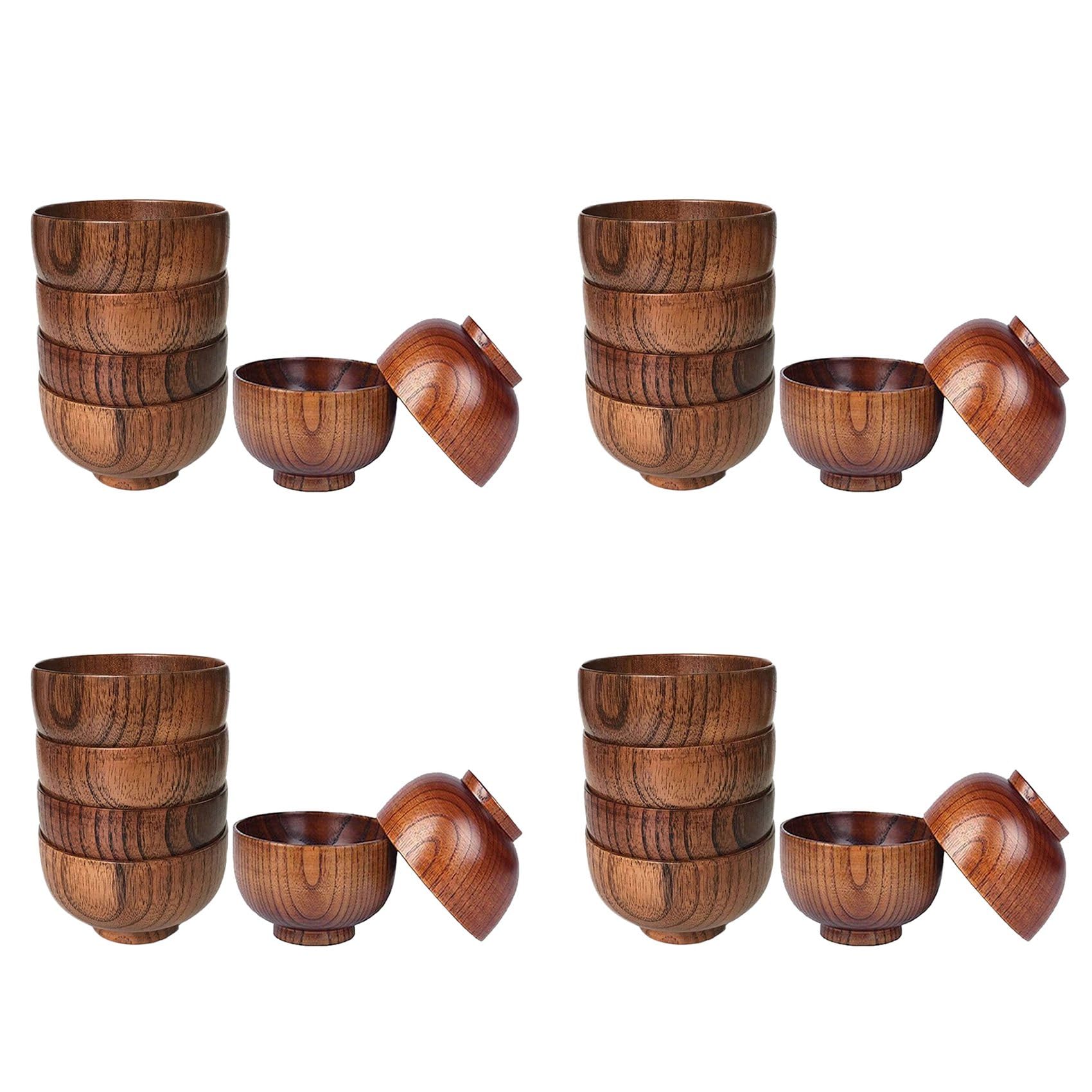 Hndhbfgrt 24 Pcs Wood Bowls Serving Tableware for Rice, Soup, Dip, Coffee, Tea, Decoration Wooden Salad Bowl Kitchen Cutlery Set