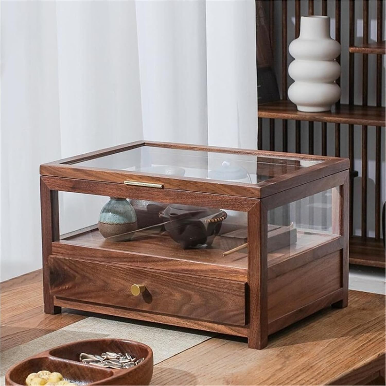 Aufbewahrungsbox Für Teeservice Aus Holz Mit Deckel – Elegante Vitrine Und Schmuckaufbewahrung Für Küche, Schrank Und Sammlung Teeliebhaber One Color Double-Layer