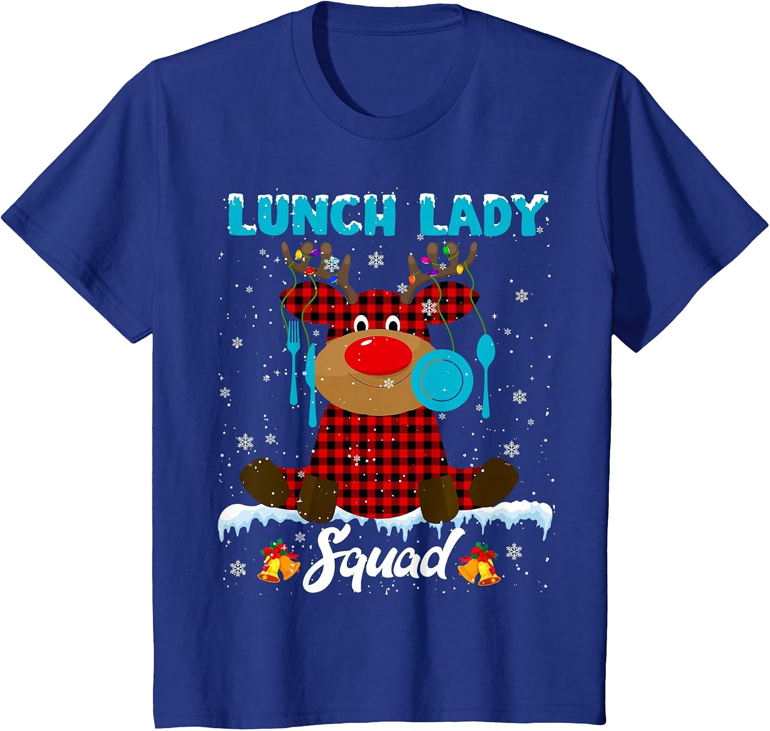 Lunch Lady Squad Xmas Lights Red Plaid Reindeer Lunch Lady T-Shirt image 4