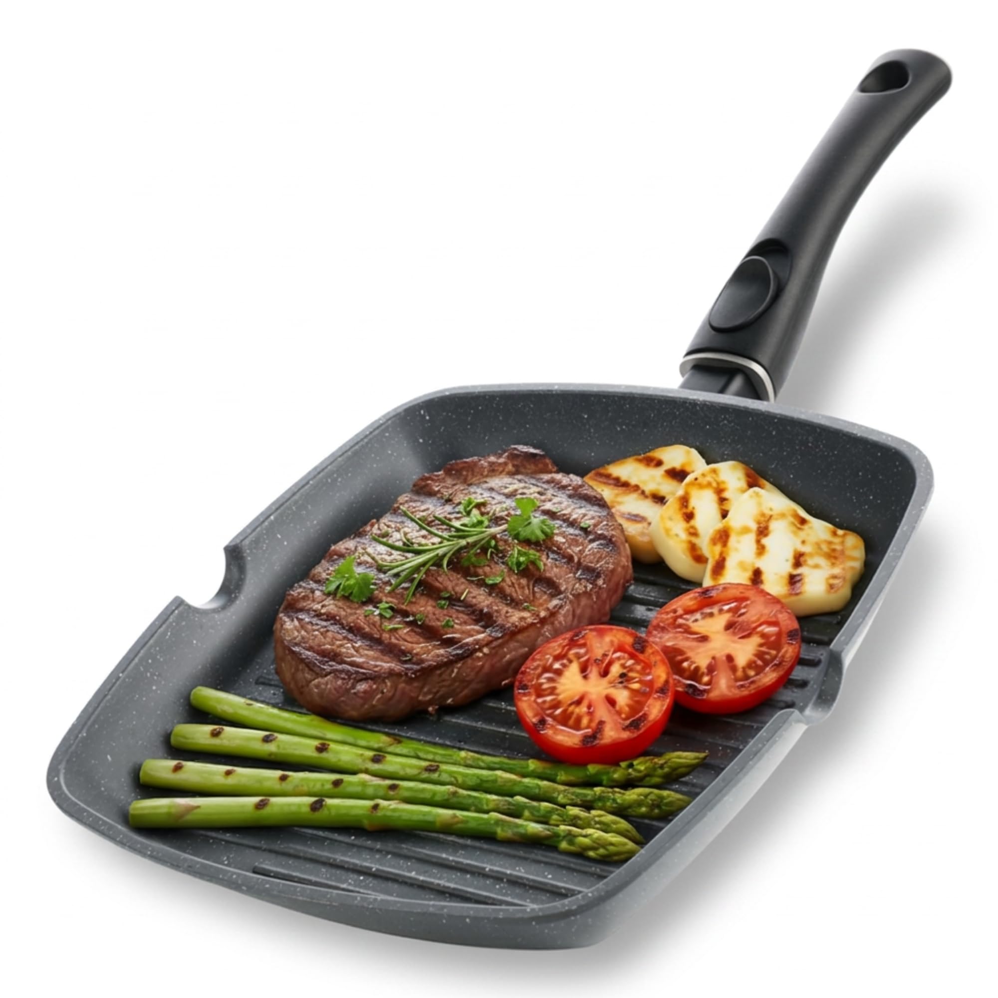 Homiu 29cm Non Stick Griddle Pan | Detachable Handle | Induction, Gas & Electric Hob Compatible Skillet Grill | Oven Safe Frying Pan for Steak, Pancake, Vegetables & Everyday Cooking