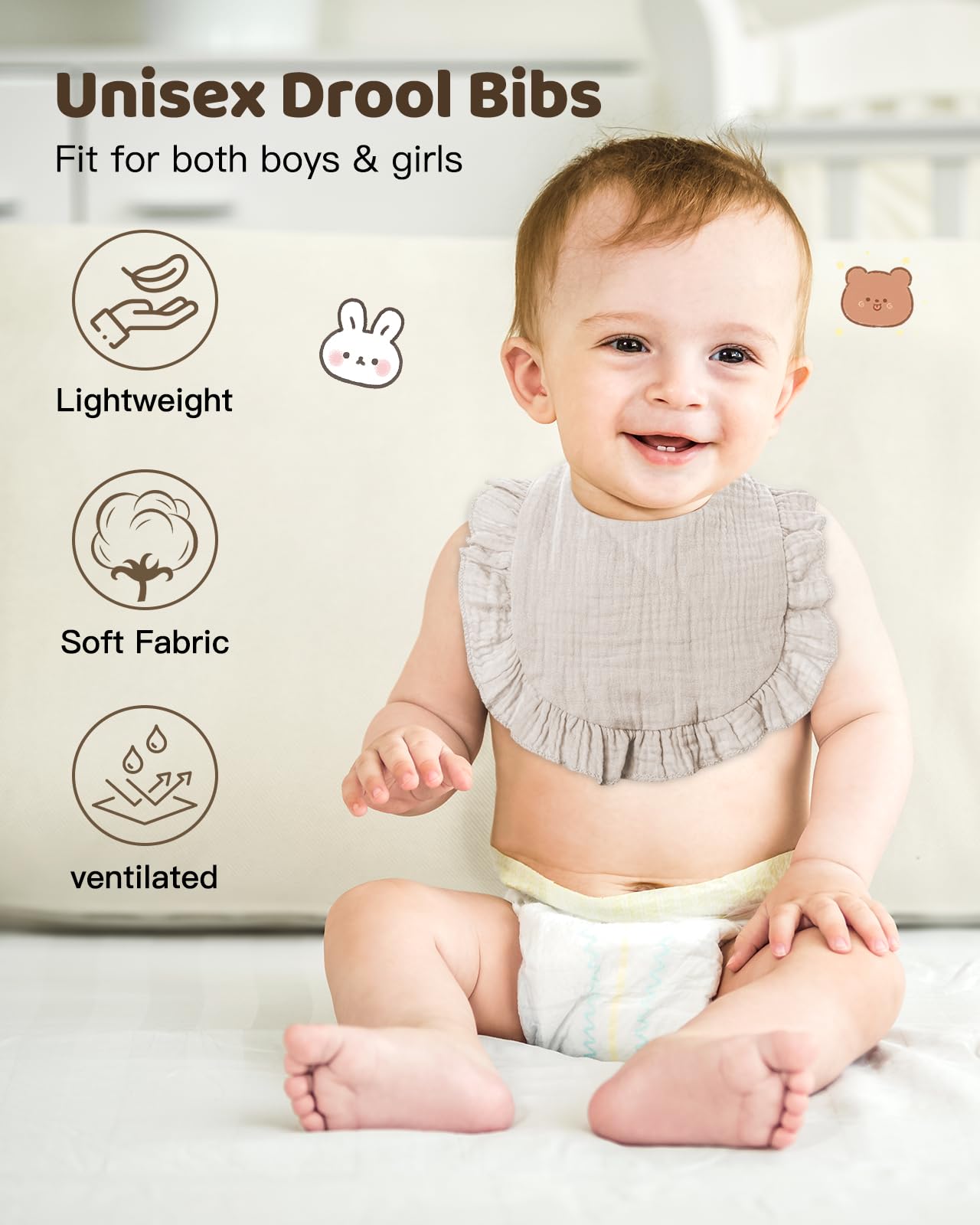Lictin Bavaglini Neonato-Bavaglini Bambini,set di 8 bavaglini a bandana, 100% cotone, bavaglini morbidi per bambini, adatti per la dentizione dei bambini da 0 a 24 mesi