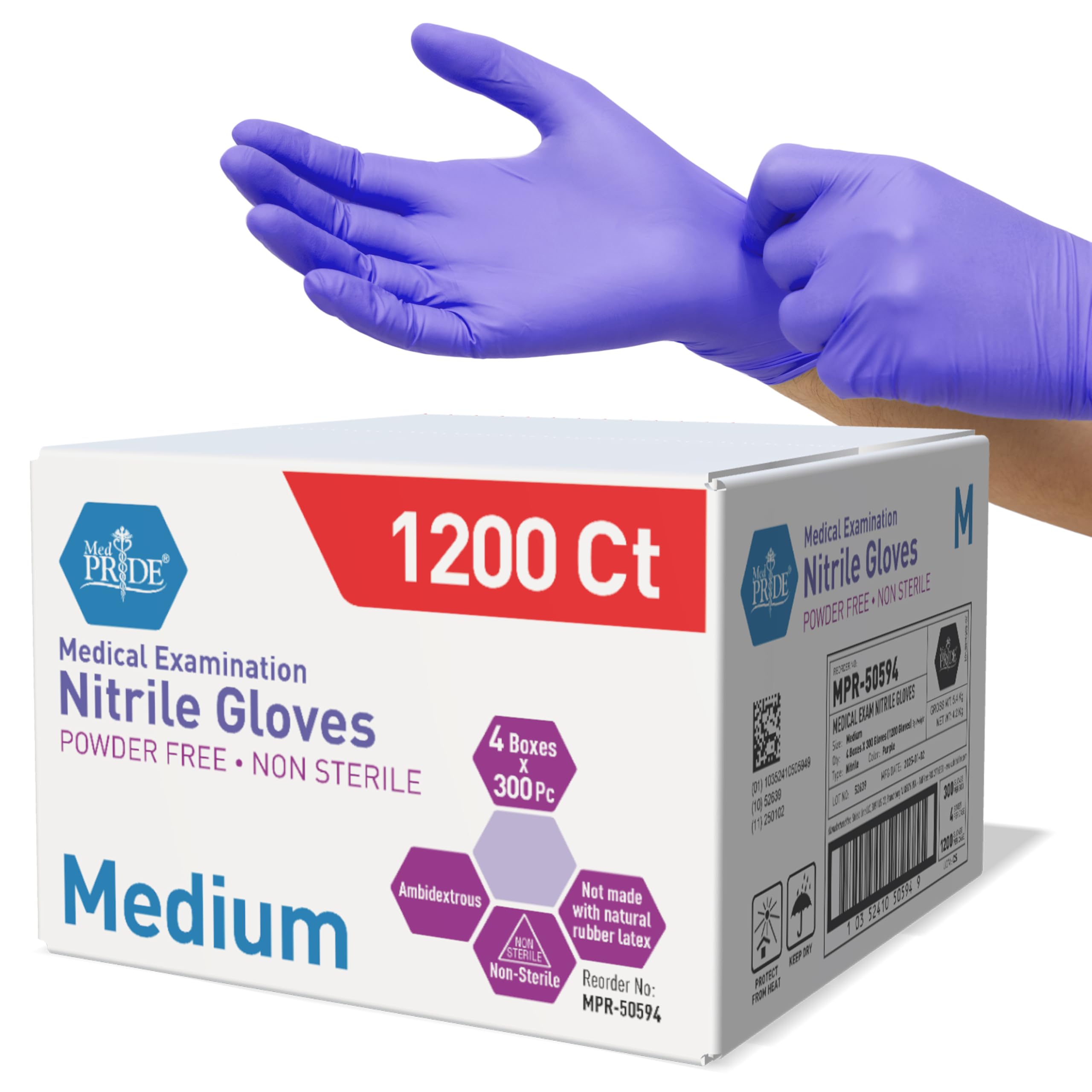 MED PRIDE Nitrile Exam 1200 Count Gloves, Blue Disposable Exam Gloves, Powder-Free Latex-Free, Medical Grade