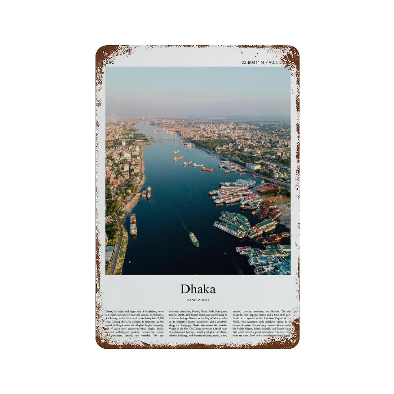 xiaoxiaoshen Dhaka Bangladesh City Scenery Wall Decor Art Metal Tin Poster Modern Home Decor Art Home Bar Shop Decorations Vintage Sign 30x20cm