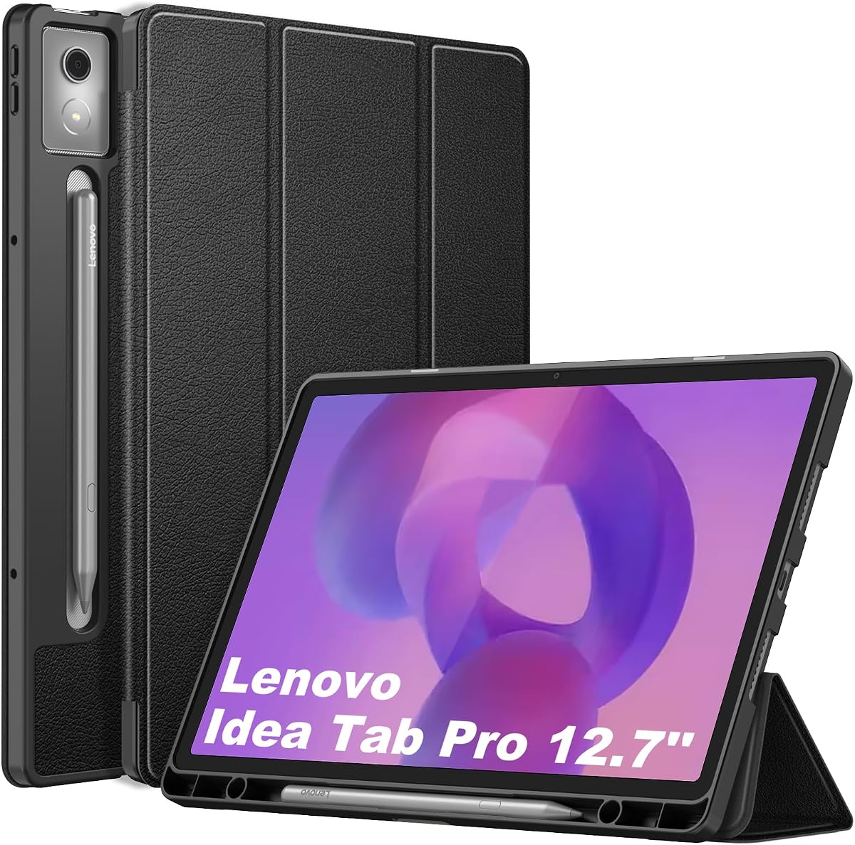 Fintie Case for Lenovo Idea Tab Pro 12.7 inch 2025 (TB-373FU/ TB-375FC) | Tri-Fold Viewing Stand, Ultra-Thin Soft TPU Back Cover Protective Case, with Pen Holder & Auto Sleep/Wake