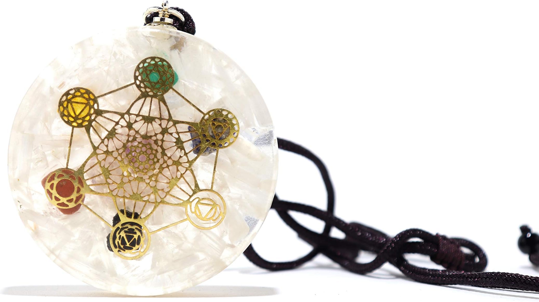 Jet Selenite Metatron Orgone Pendant Healing Crystal Merkaba Chakra Balancing Grid Gift Meditation Positive Pendant Approx 2 inch