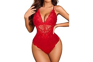 Women Red Lace Bodysuit