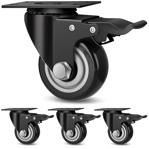 3 Inch Industrial Heavy Duty Swivel Caster Wheels with Brake,Set of 4 Safety Locking Casters,Load 1600lbs,Premium Polyurethane Wheels for Table,Trailer,Saw Table,Stage Toolbox,Bed,Corn Board