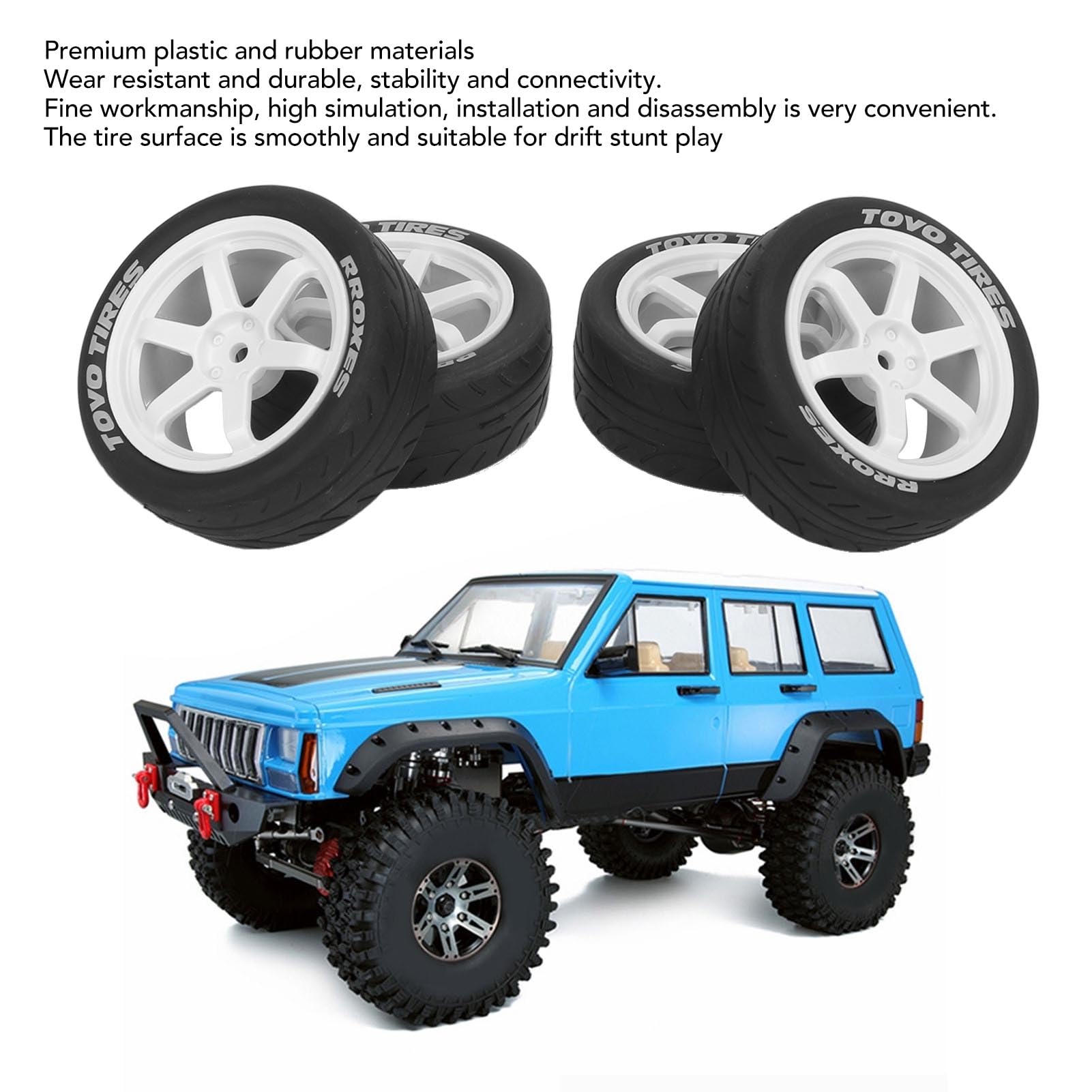 Drfeify 4 Pneus RC Caoutchouc Rallye Pour TT01 TT02 – Adhérence Drift & Tout-Terrain (Noir)