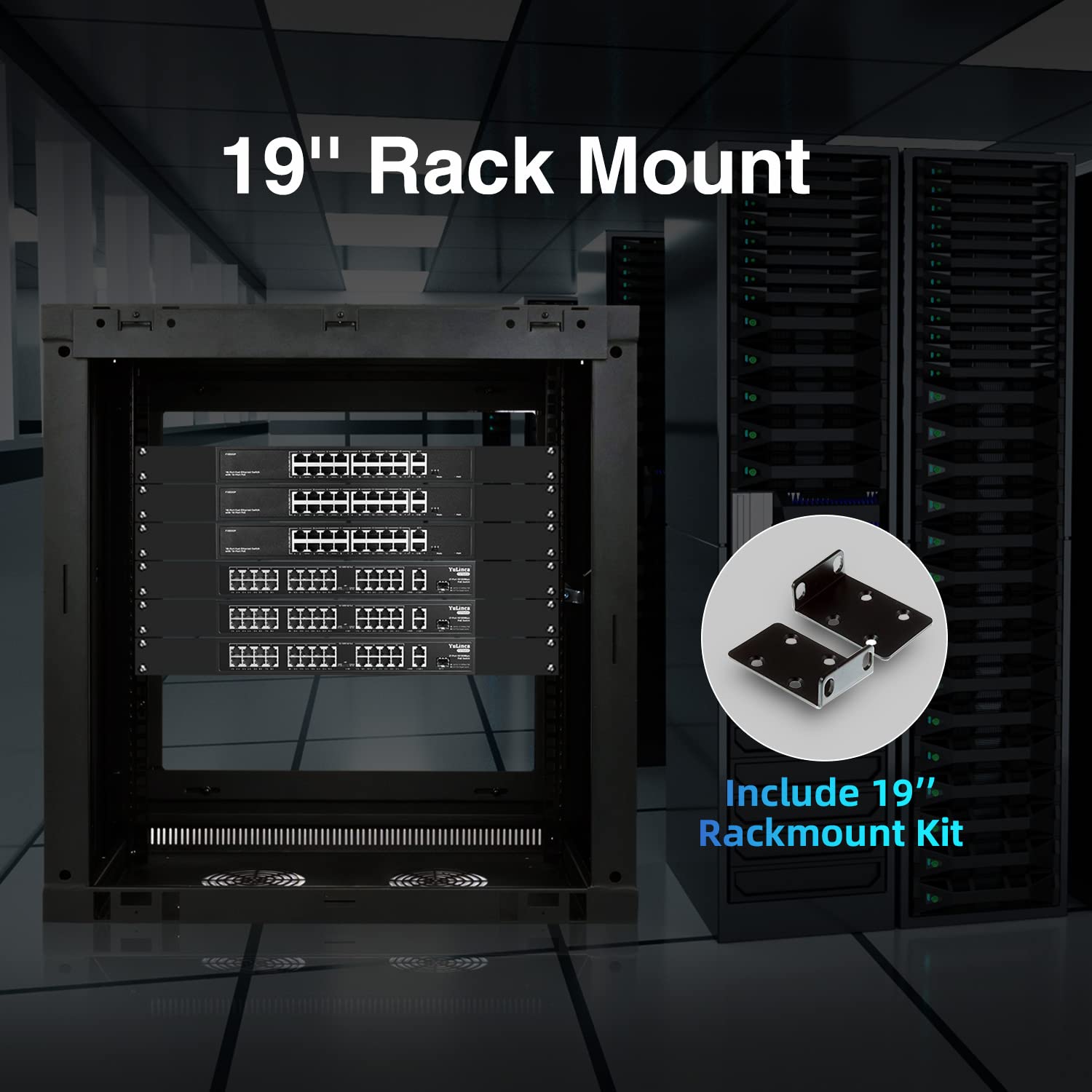 Conmutador PoE de 16 Puertos, Puertos PoE+ de 10/100 Mbps, 2 Gigabit Ethernet Uplink, IEEE802.3af/at, MAX 200W, VLAN & PoE Extend 250m, RackMount Fanless Unmanaged Ethernet Switch