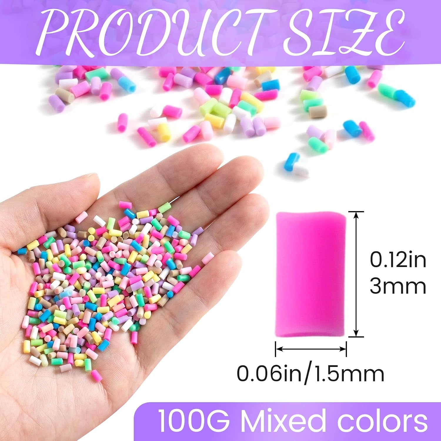 100g Mini Fake Candy Sprinkles, 3mm Polymer Clay Slices Sprinkles for Nail Art, Non-Edible Slime Clay Slices Charm Supplies for Party Wedding Decoration DIY Crafts- Mixed Colors