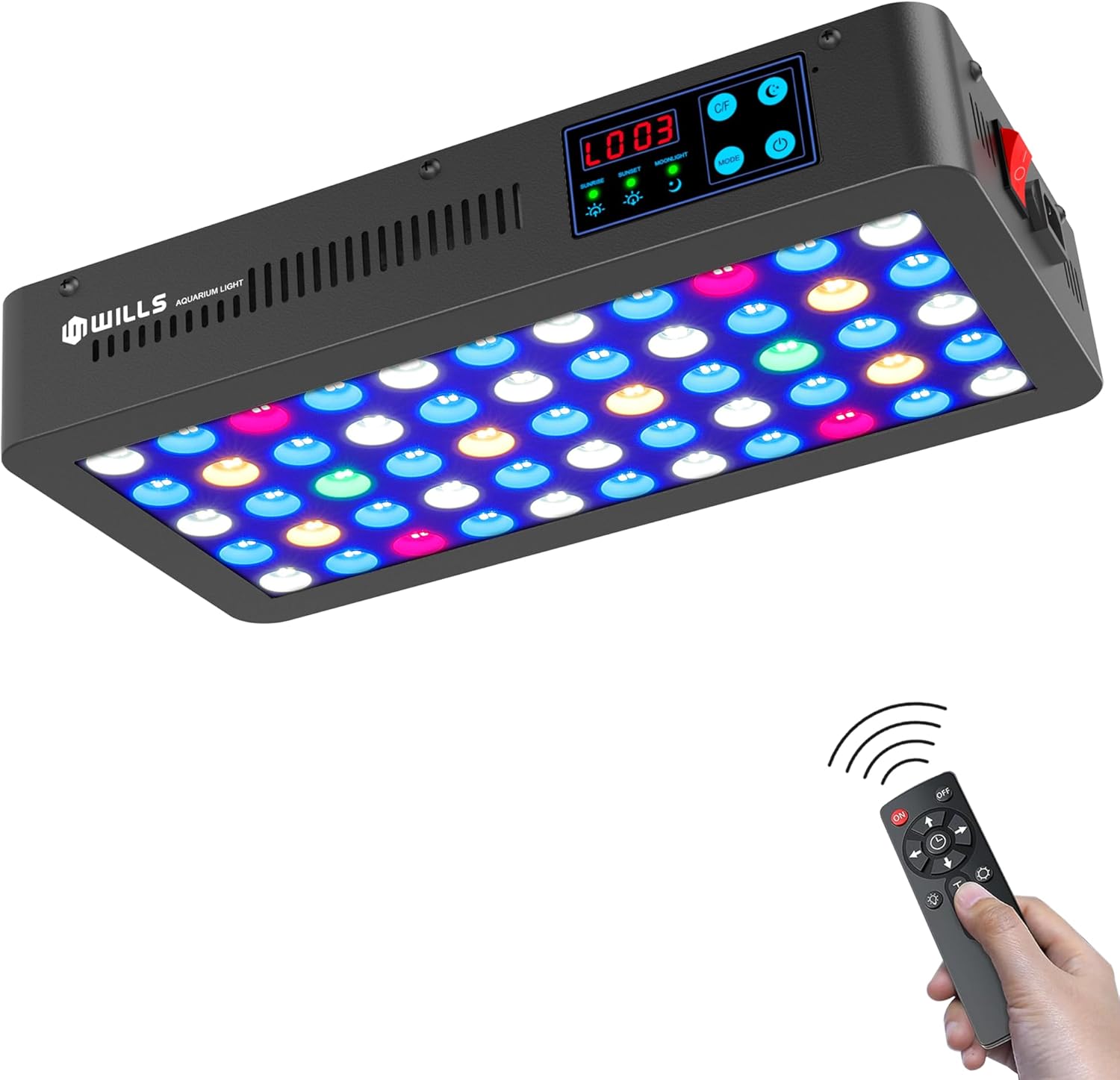 WILLS Aquarium Light, Remote Dimmable Full Spectrum Fish Tank Light with 3 Dimming