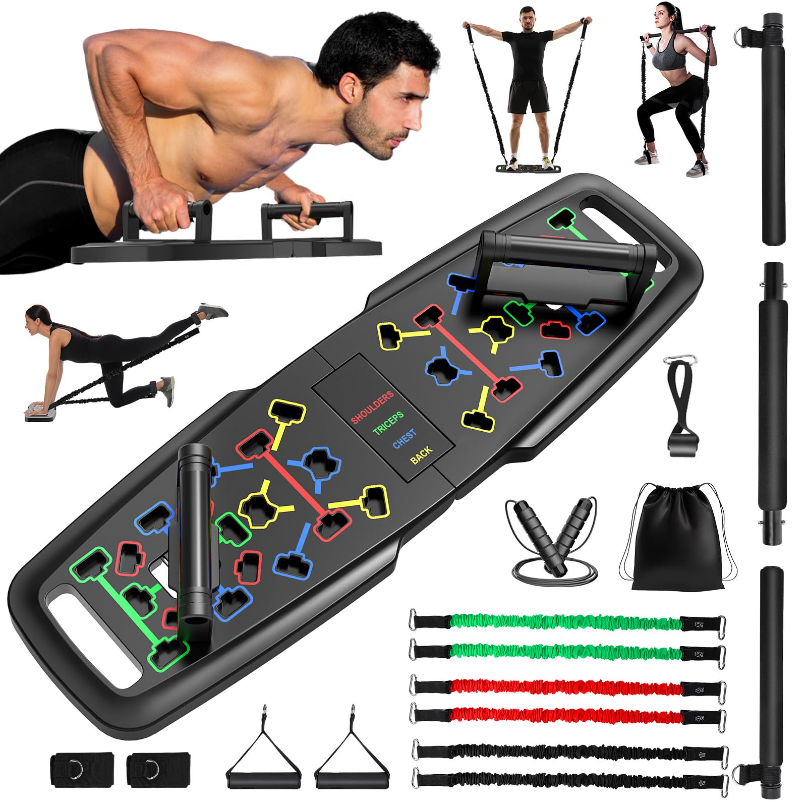 Premium Liegestützbrett Set Liegestützgriffe Push Up Board Verbessertes Konzept 2024 Liegestütze Brett Homeworkout 10 in 1 Push Up Bar Home Gym Liegestütze Fitnessgeräte für Zuhause