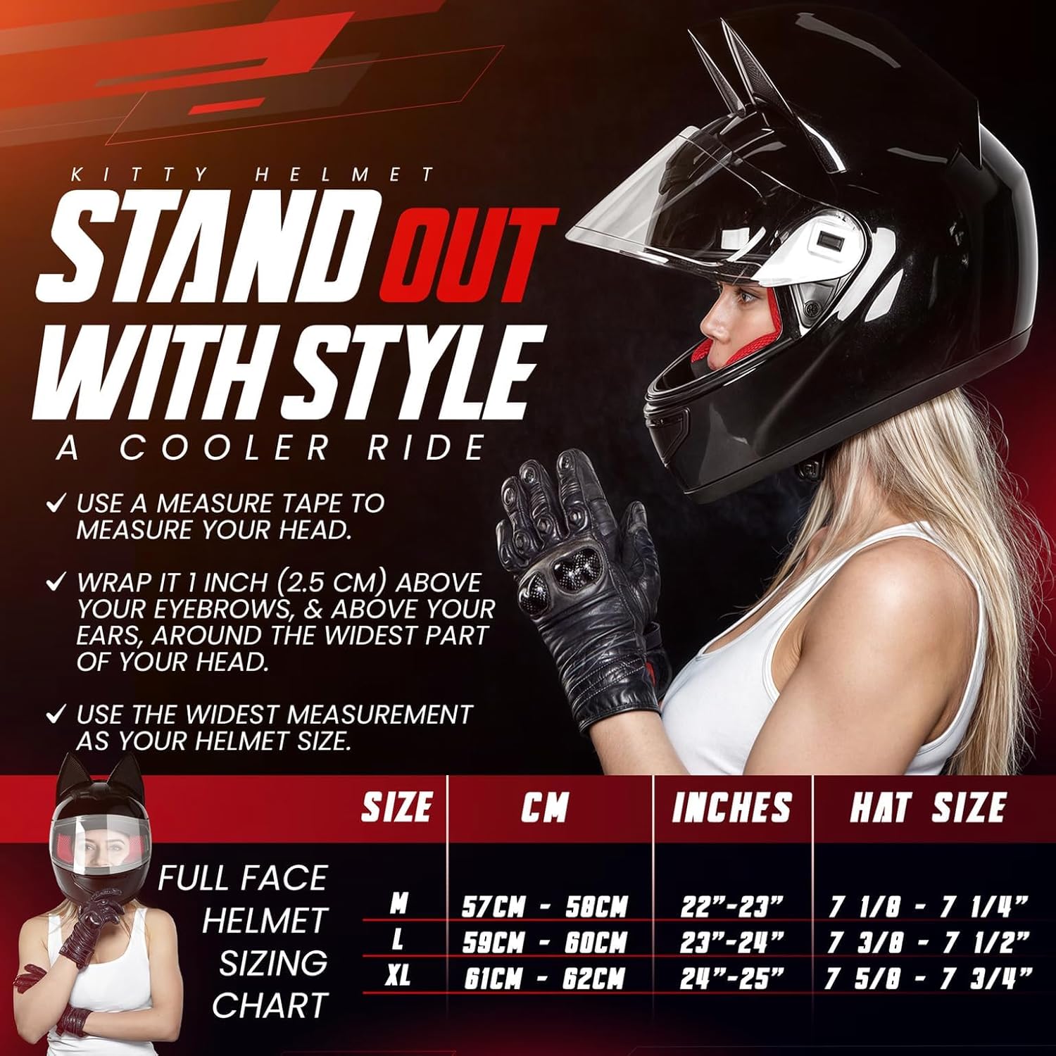 Custom Kitty Cat Ear Automotive Motorcycle Biker Helmet with Bluetooth | for Moped | Bike | Vespa | Scooter | ATV | Quad | Dirtbike | DOT FMVSS218 Approved and Certified