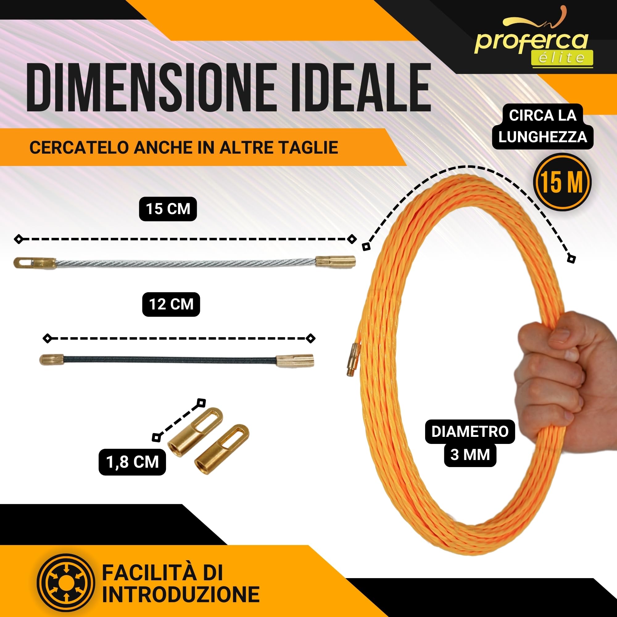Sonda Passacavi Professionale 3mm 15 metri | Sonda Elettricista | Accessori Intercambiabili | Molla Elettricista