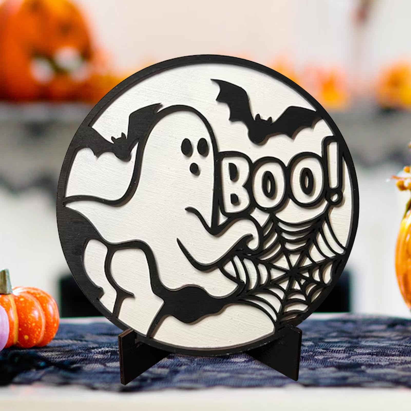 Cartello Decorativo In Legno Per Halloween – Freshly Boo'd, 30x15 Cm, Con Fantasmi E Ragnatele, Per Bar E Casa