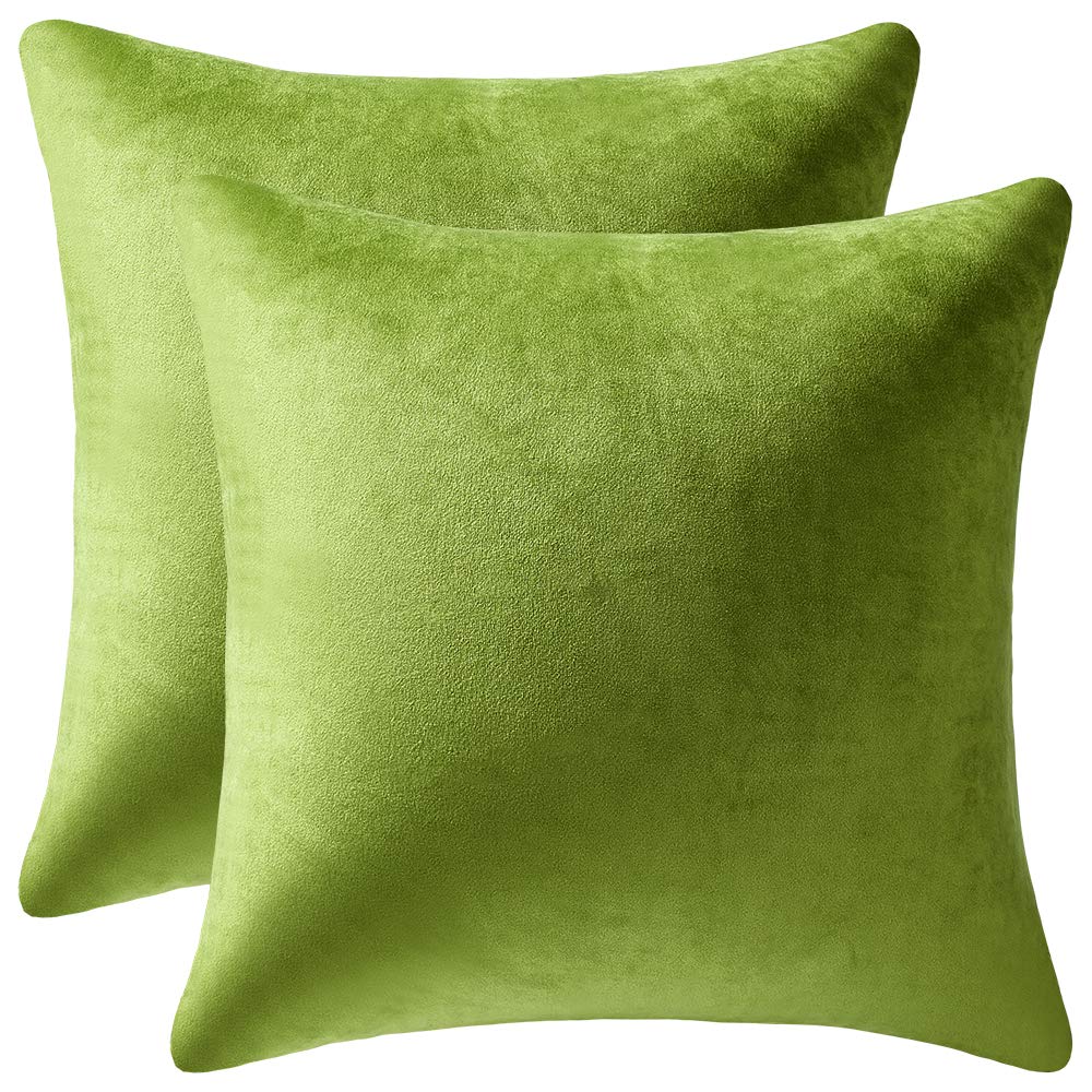 DEZENE Euro Sham Covers 24x24 Chartreuse: Pack of 2 Cozy Soft Velvet Square Modern Luxury Decorative Throw Pillow Cases for Sofa Couch Living Room Bed
