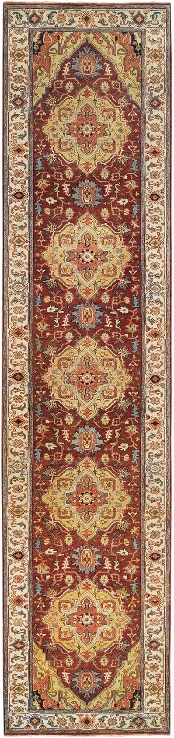 Red Hand Knotted Antiqued Fine Re-Creation Pure Wool Runner Oriental Rug (2'7"x12'1")