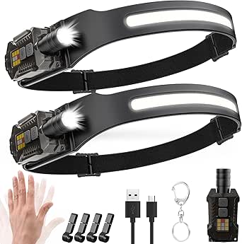 Headlamp Rechargeable,2000 Lumens Super Bright 230° Wide Beam Adjustable Focus Head Lamp with Motion Sensor,9 Modes with UV Light,Detachable Magnetic Lightweight Headlight for Running,Camping,Hiking