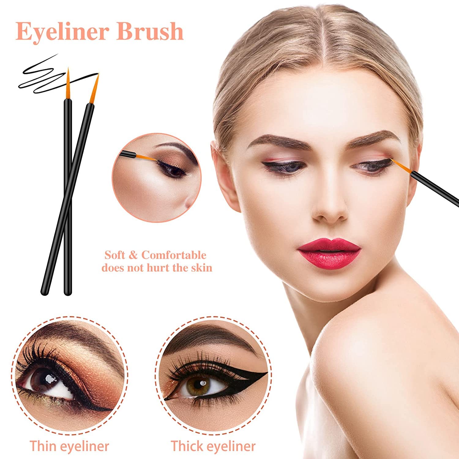 50 PCS Makeup Artist Must Haves Makeup Applicators Tools, Include 10Eyeliner Brushes 20 Mascara Wands 20 Lipstick Applicators 3
