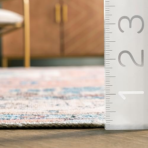 Miniatura 2 de nuLOOM Eleanor - Alfombra ultrafina lavable a máquina, medallón envejecido, 2 pies 6 pulgadas x 6 pies, multicolor