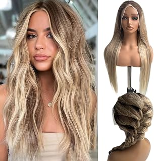 20 Inch Ombre Ash Blonde Highlgiht Lace Front Wig Human Hair 13x6 HD Tranparent Lace Frontal Glueless Natural Growth Brown to Medium blonde Balayage Colored Wig Pre Plucked for Women 180% Density