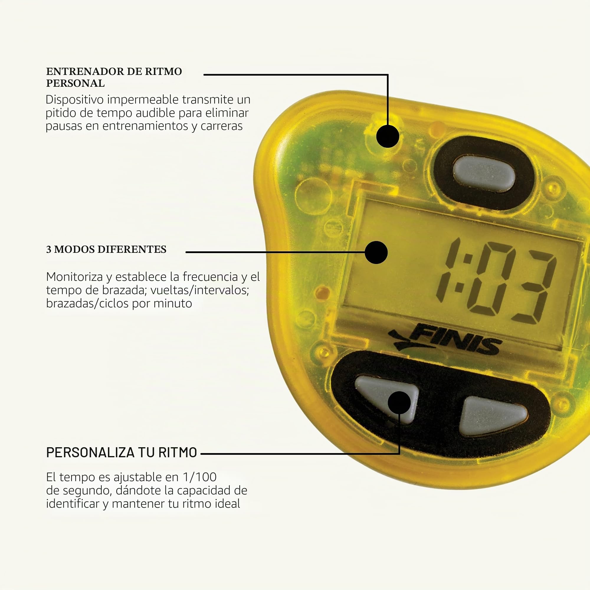 Finis Erweiterte Akustische Metronom Zum Schwimmen Tempo Trainer Pro Cronómetro de natación, Unisex, Amarillo, Small
