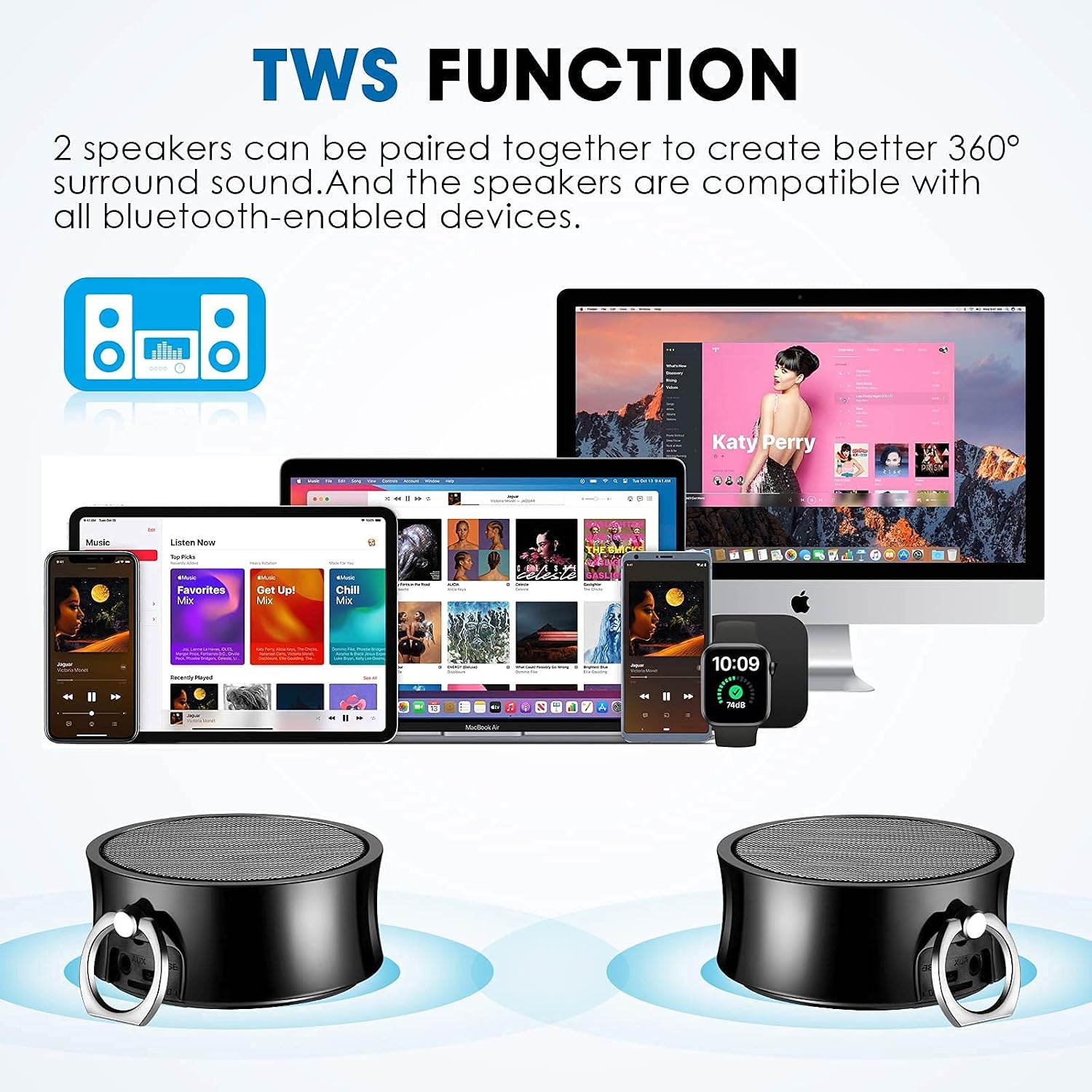 TELEWEE Mini Bluetooth Speakers Portable Wireless with TWS Stereo, Metal Body with Enhanced Bass,Support TF SD Aux, Small Outdoor Speaker for Bathroom Bike Boating Vacation