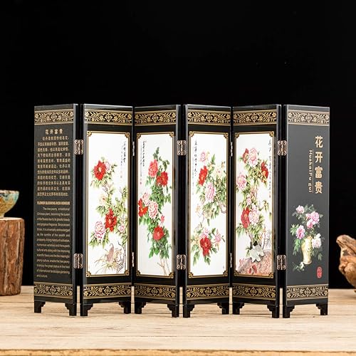 Miniatura 21 de TJ Global Mini arte chino tradicional de 6 paneles de 9.5 pulgadas de alto para decoración del hogar, lacado decorativo, decoración del hogar, laca,
