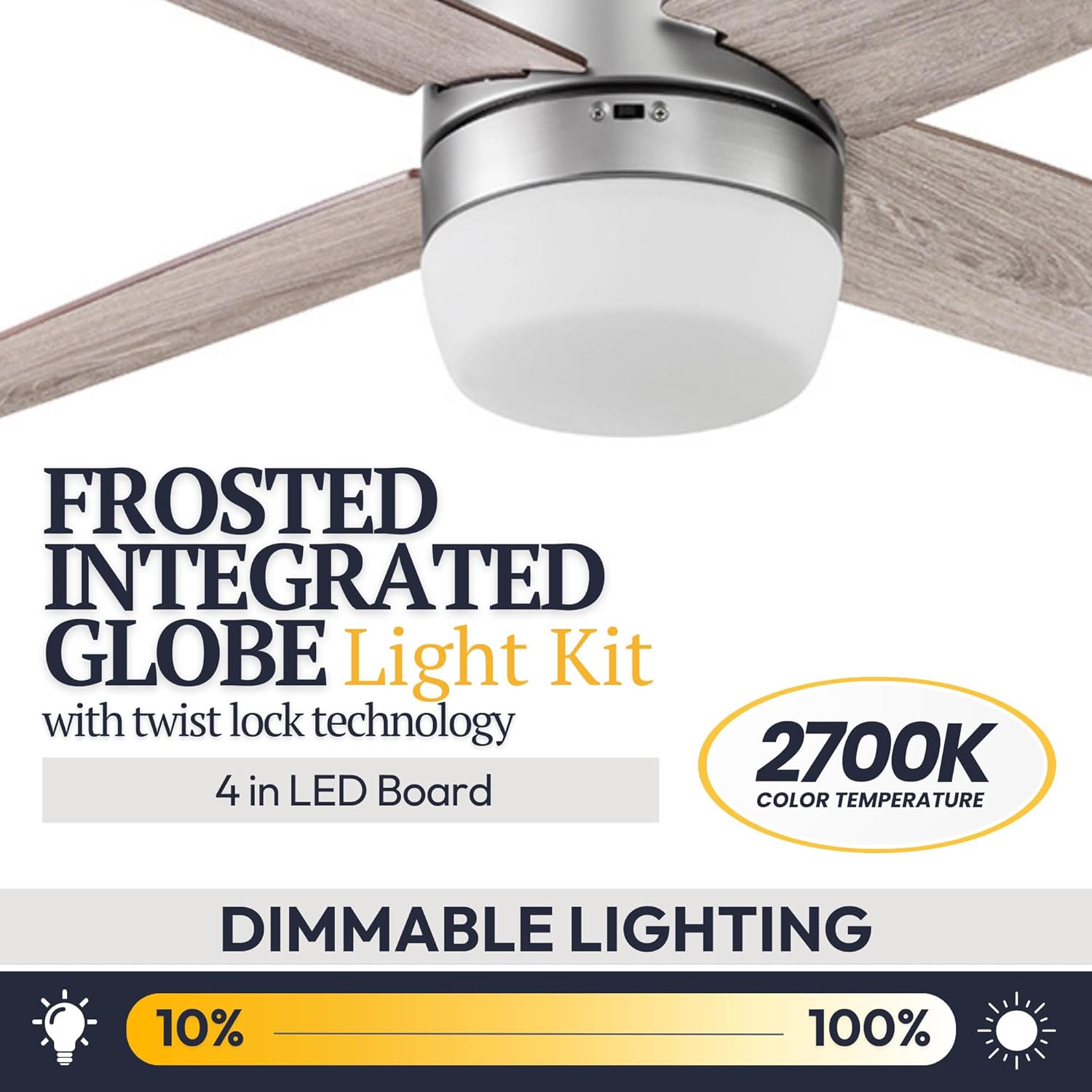 Prominence Home Atlas, 44 Inch Modern Indoor LED Ceiling Fan with Light and Remote Control, Dual Mounting Options, Dual Finish Blades, Reversible Motor - 51468-01 (Silver)