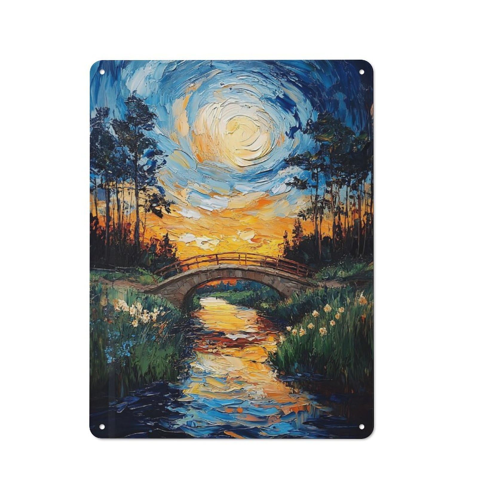 Junmoney Nature Bridge Sunset Rustic Metal Sign 40X30cm For Living Room Or Hallway, For Winter Room Styling In Living Room And Hallway