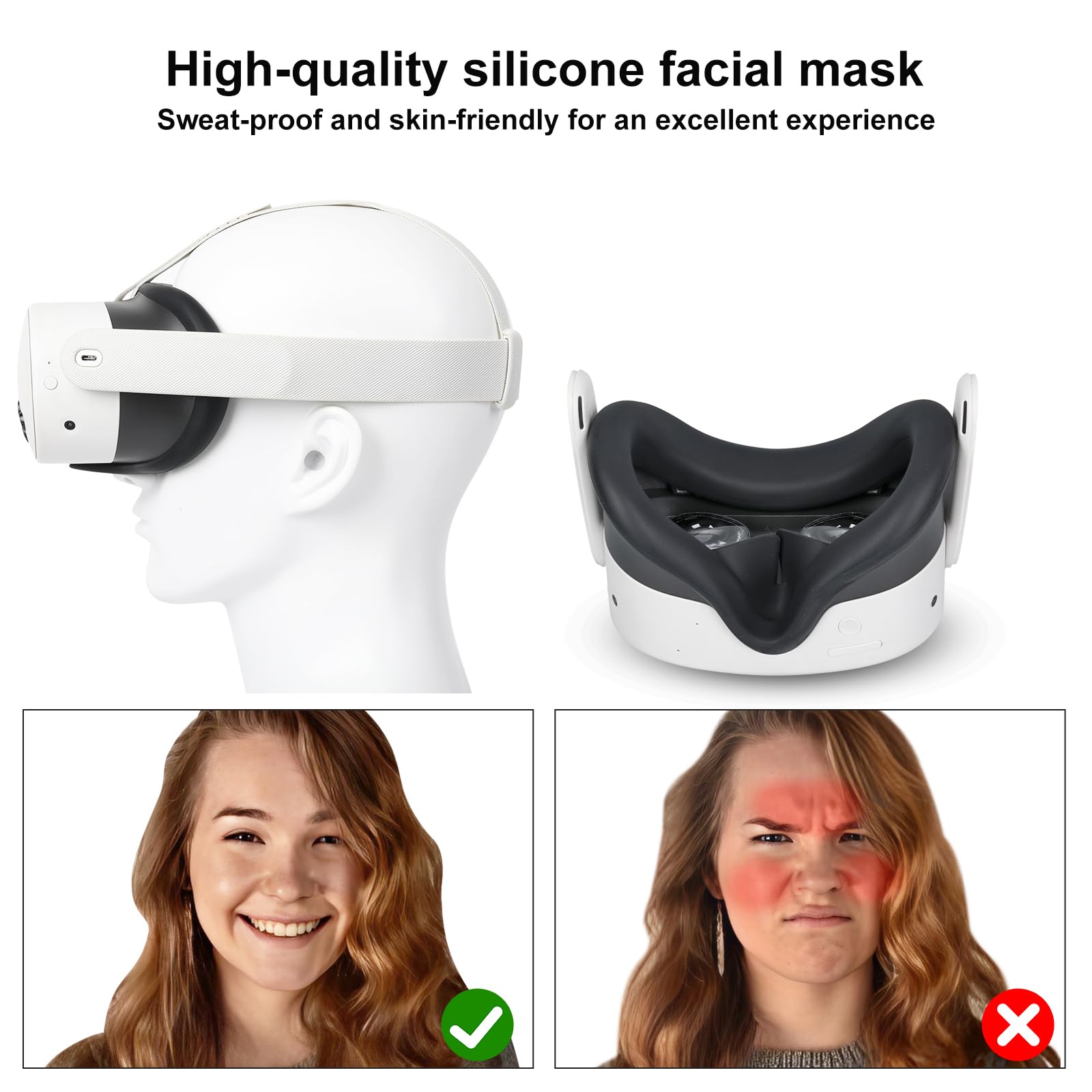Cubierta Facial de Silicona Para Meta Quest 3S - Almohadilla Compatible Con Auriculares y Accesorios Quest3S - Máscara Resistente Para VR — view 6