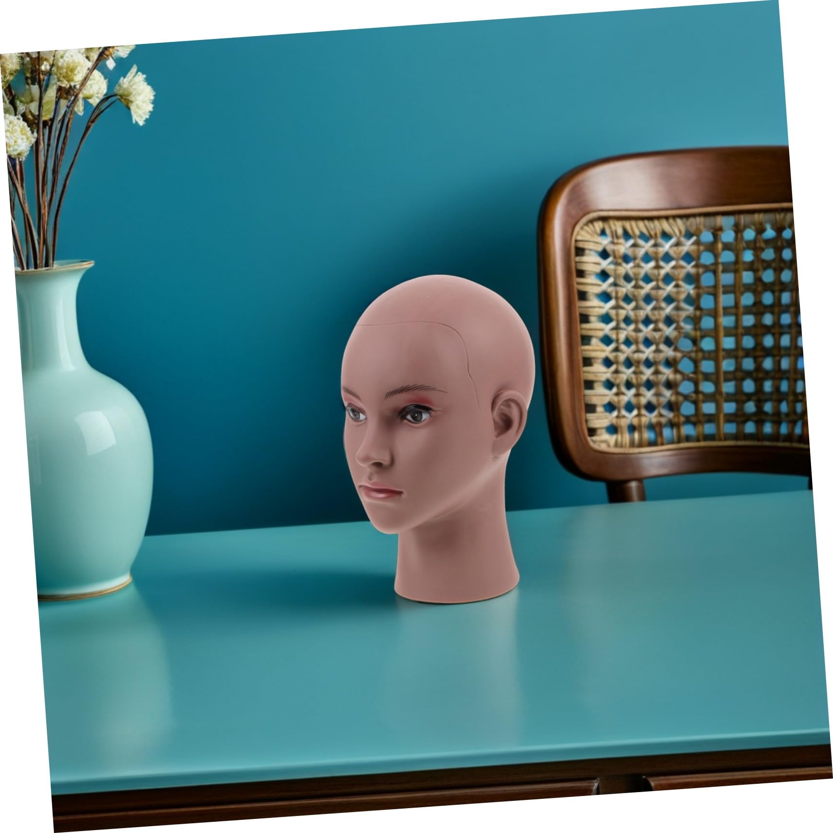 Testa di Manichino Calva in Pvc Nera per Espositore di Parrucchiere Supporto per Parrucche Femminili Cappelli e Occhiali per Formazione in Cosmetologia