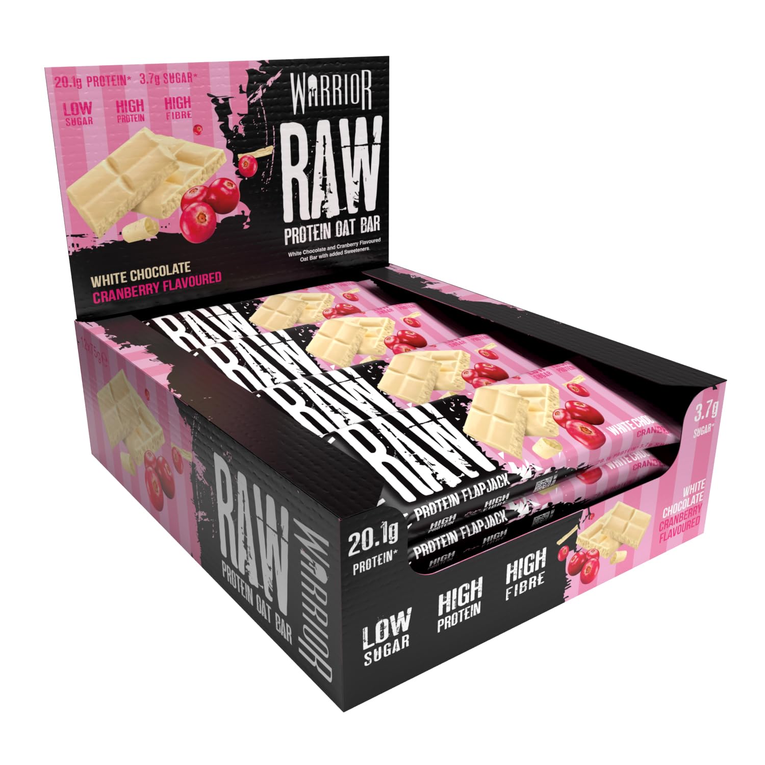 Raw Protein Bars – 12 x 75g High Protein Snack – High Fibre, Low Sugar – Ideal Meal Replacement or Healthy Nutrition Energy Snacks - Oat Bar Flapjacks – UK Made (White Chocolate Cranberry)