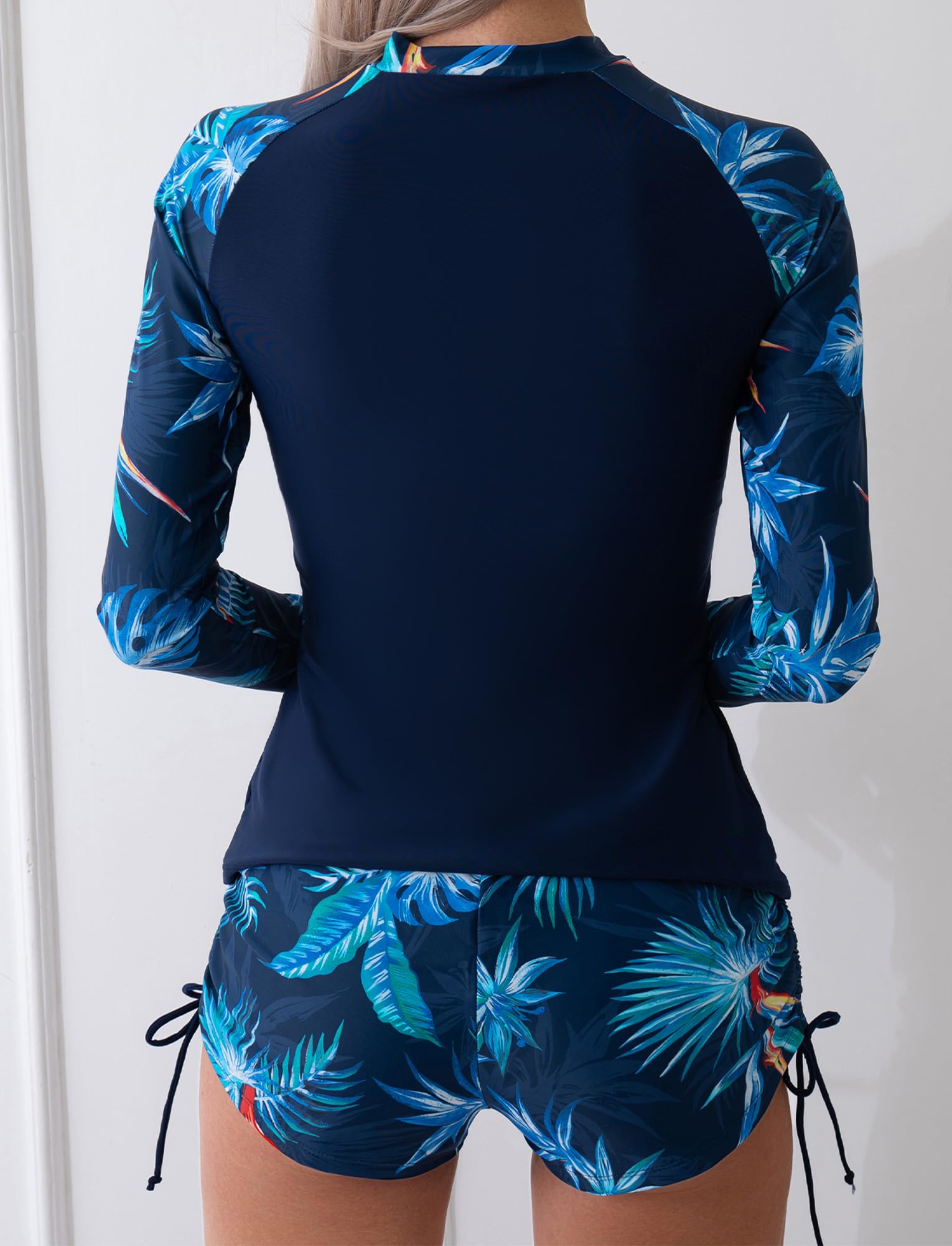 Maillot de Bain Rashguard Femme Deux pièces, Manches Longues, Protection UV, Surf, Bikini Tropical avec Haut et Short